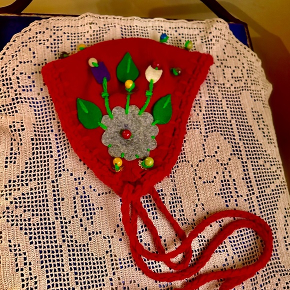 Vintage 40s Woman’s Red Wool HandmadeTyrolean Style Snow Bonnet / Winter Hat - Picture 7 of 15